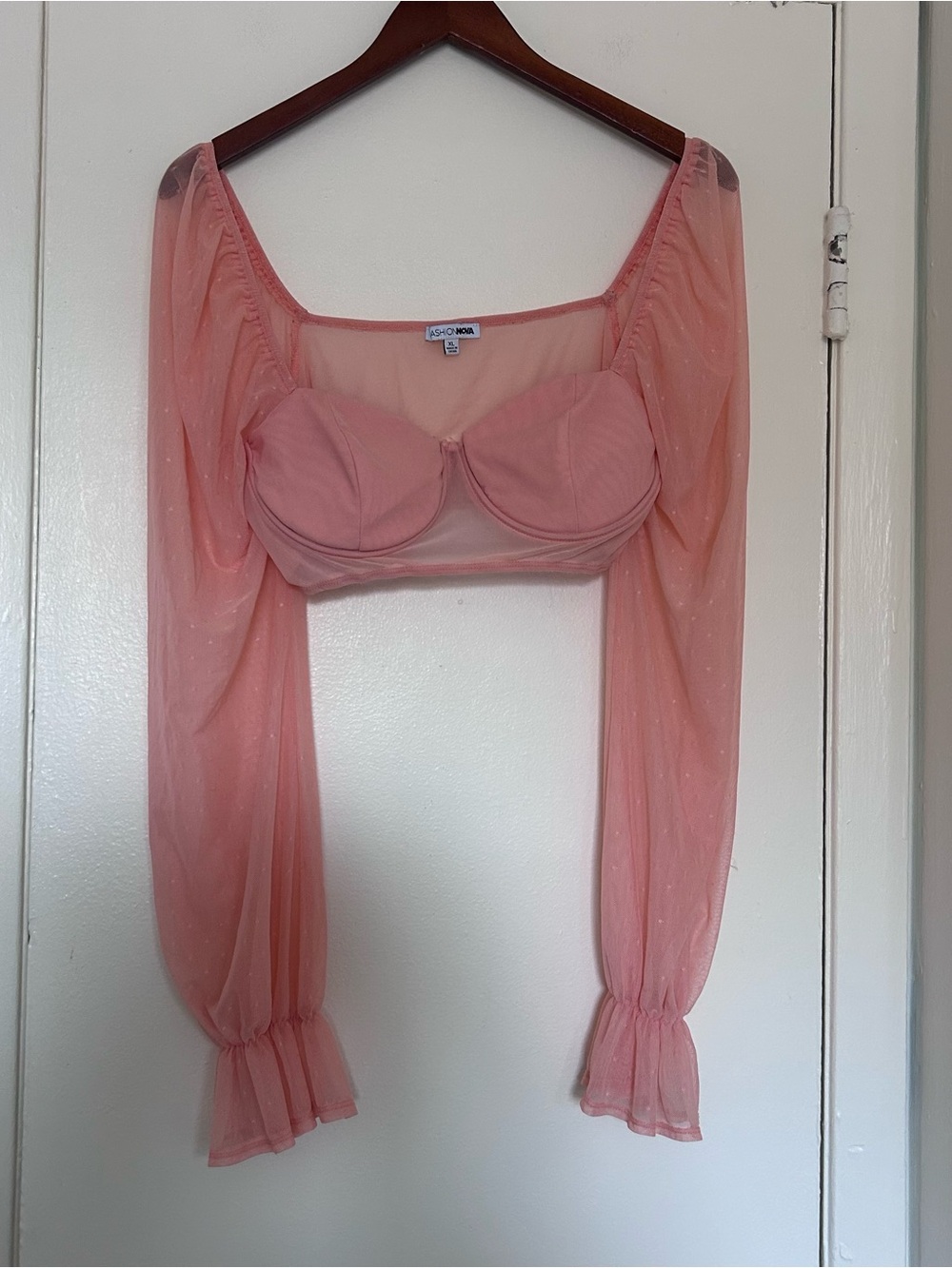 Fashion Nova Mesh Sleeve Crop Top